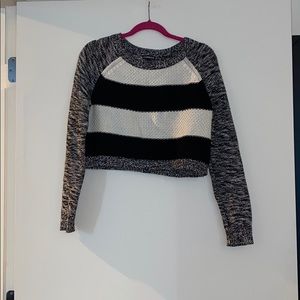 Cropped cable knit striped sweater